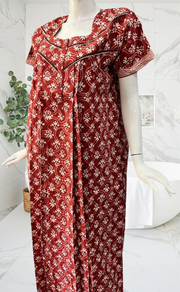 Maroon Floral Pure Cotton Nighty. Pure Durable Cotton | Laces and Frills - Laces and Frills