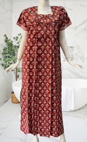 Maroon Floral Pure Cotton Nighty. Pure Durable Cotton | Laces and Frills - Laces and Frills