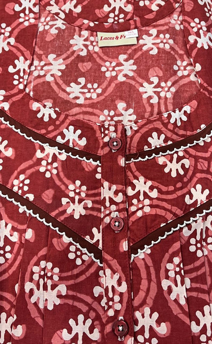 Maroon Floral Pure Cotton Free Size Large Nighty . Pure Durable Cotton | Laces and Frills - Laces and Frills