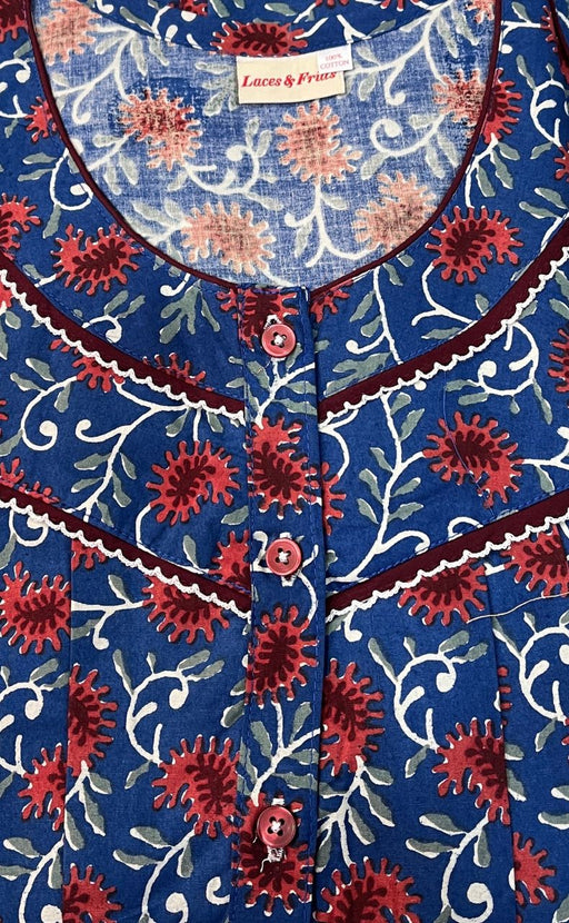 Blue Floral Pure Cotton 4XL Nighty . Pure Durable Cotton | Laces and Frills - Laces and Frills