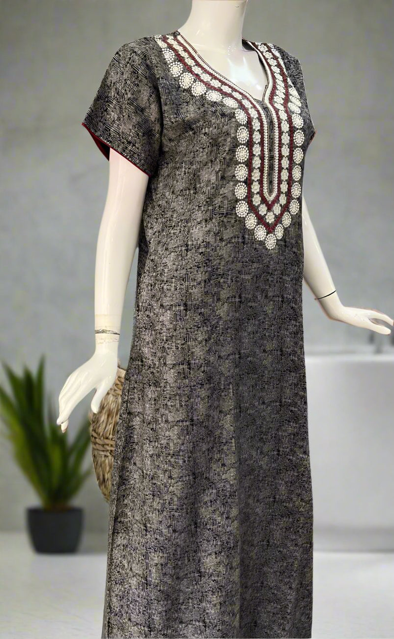 Black Embroidery Spun Nighty. Flowy Spun Fabric | Laces and Frills