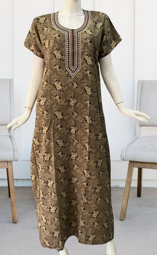 Brown Embroidery Spun Extra Large Nighty. Flowy Spun Fabric | Laces and Frills - Laces and Frills