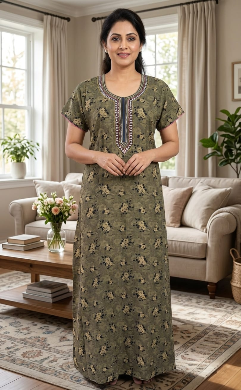 Navy Blue Embroidery Spun Nighty. Flowy Spun Fabric | Laces and Frills
