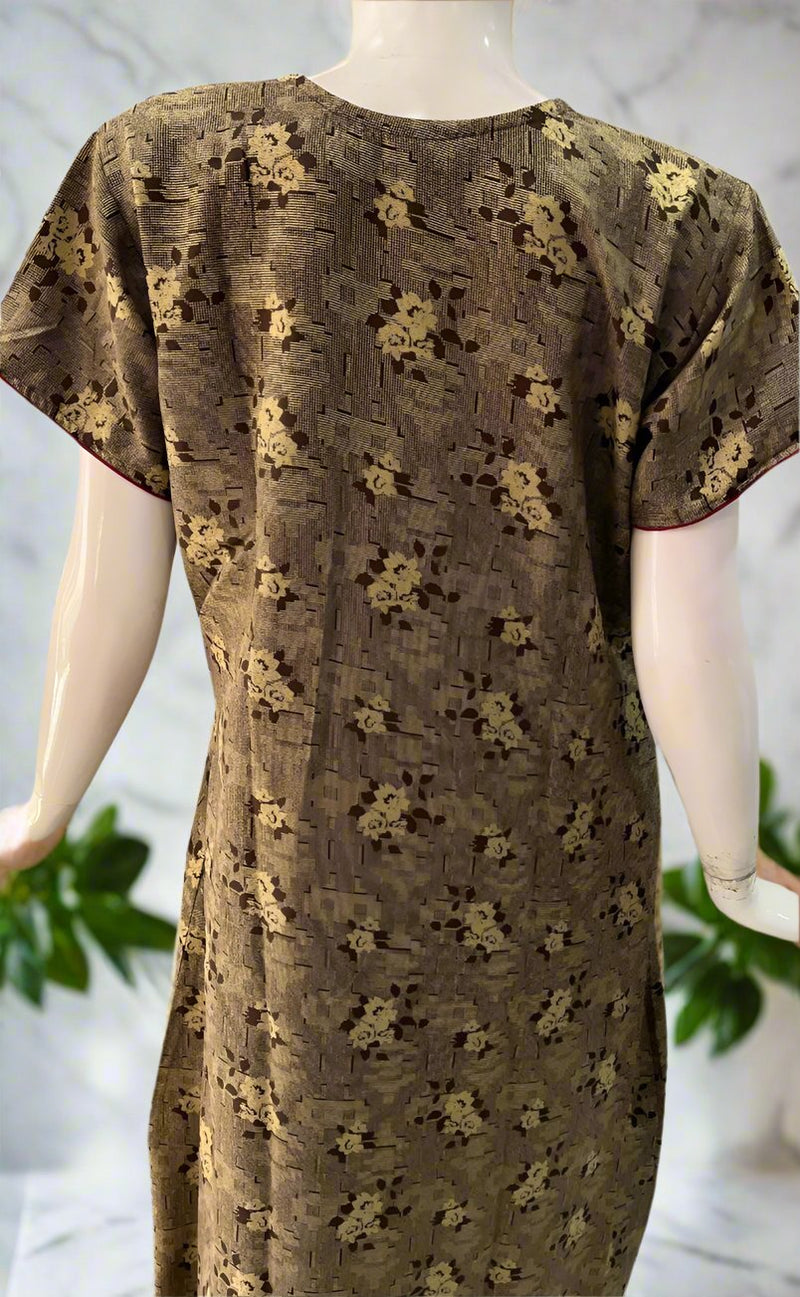 Brown Embroidery Spun Nighty. Flowy Spun Fabric | Laces and Frills