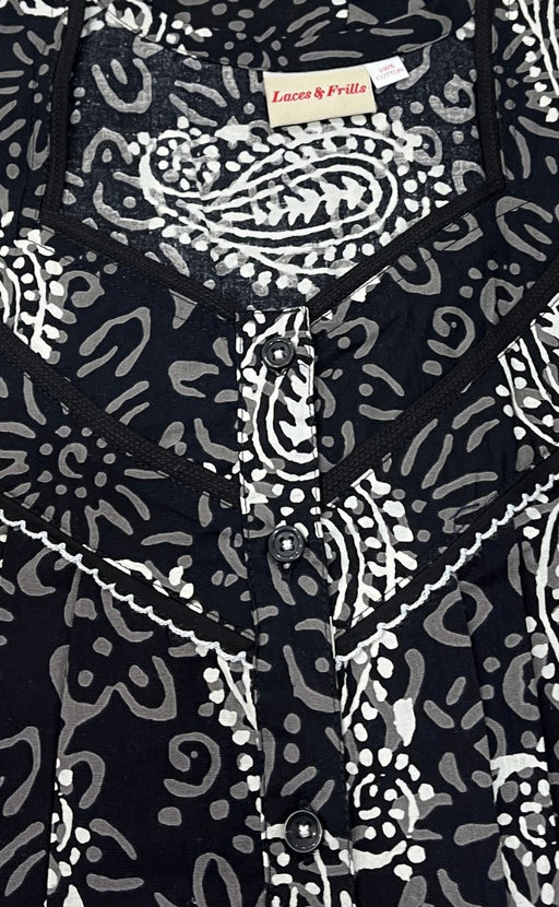 Black Manga Motif Pure Cotton Free Size Large Nighty . Pure Durable Cotton | Laces and Frills - Laces and Frills