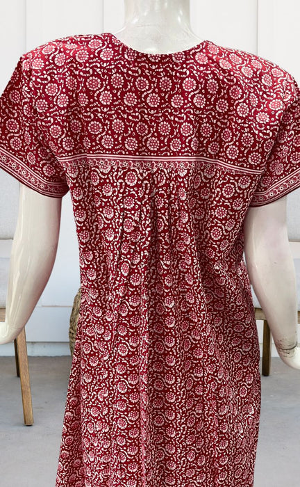 Red Flora Pure Cotton 3XL Nighty . Pure Durable Cotton | Laces and Frills - Laces and Frills