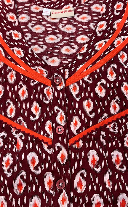 Maroon Manga Motif Pure Cotton Free Size Large Nighty . Pure Durable Cotton | Laces and Frills - Laces and Frills