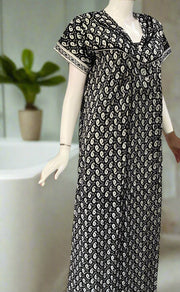 Black Manga Motif Pure Cotton Nighty. Pure Durable Cotton | Laces and Frills