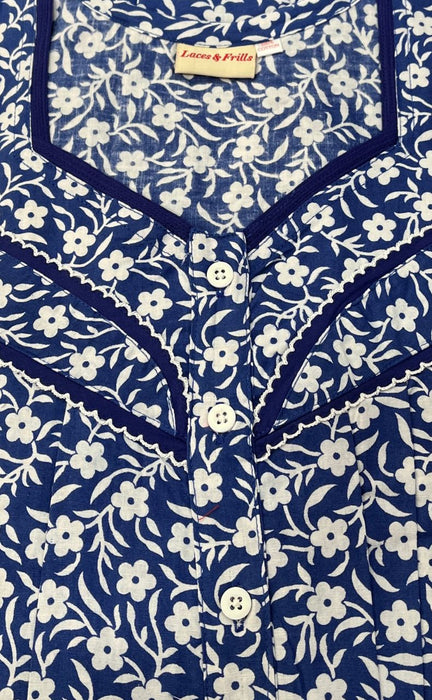 Blue Flora Pure Cotton Extra Large Nighty .Pure Durable Cotton | Laces and Frills - Laces and Frills