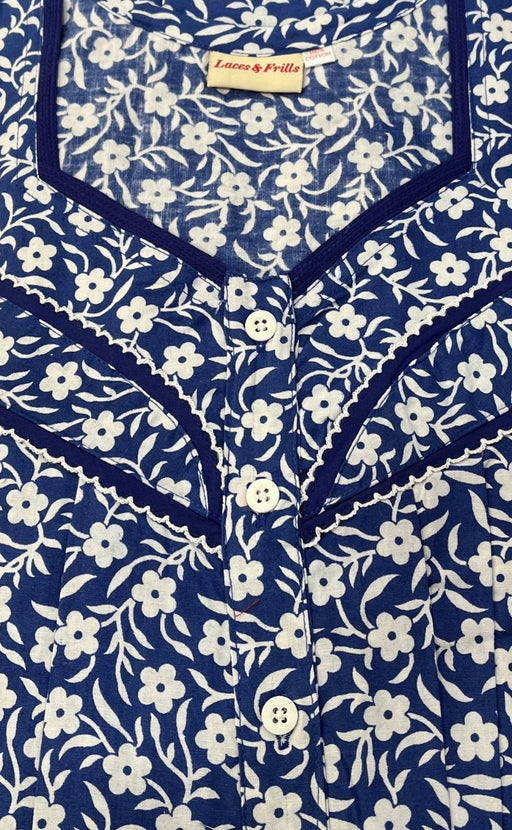 Blue Flora Pure Cotton Extra Large Nighty .Pure Durable Cotton | Laces and Frills - Laces and Frills
