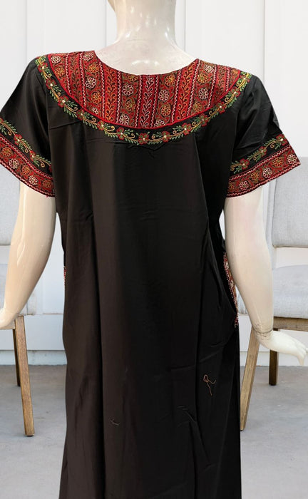 Black Embroidery Slim Fit Nighty. Soft Breathable Fabric  | Laces and Frills - Laces and Frills