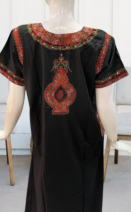 Black Embroidery Slim Fit Nighty. Soft Breathable Fabric  | Laces and Frills - Laces and Frills