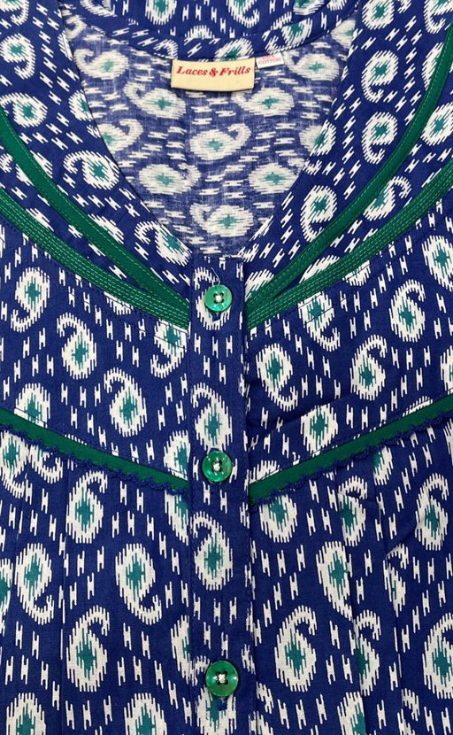 Blue Manga Motif Pure Cotton Nighty. Pure Durable Cotton | Laces and Frills - Laces and Frills