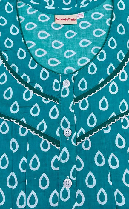 Sea Green Geometric Pure Cotton 5XL Nighty . Pure Durable Cotton | Laces and Frills - Laces and Frills