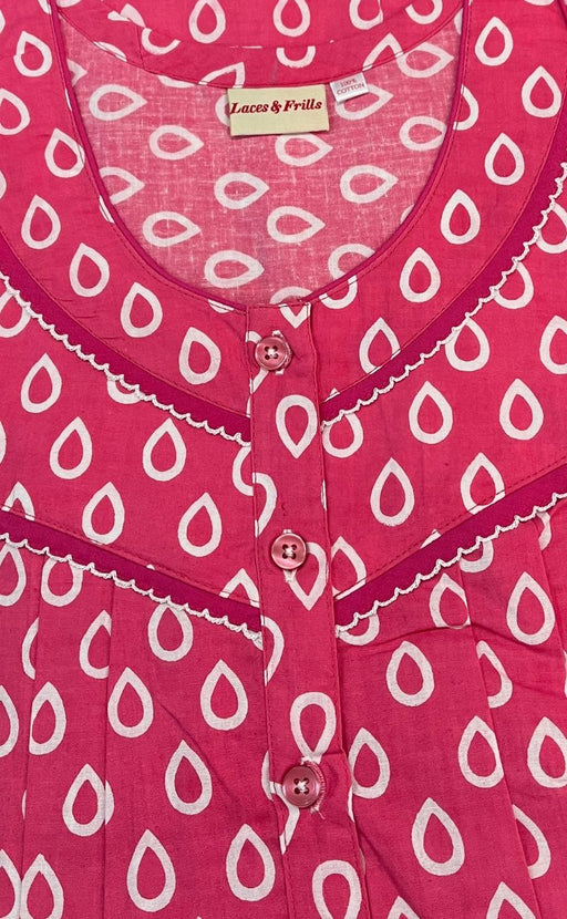 Pink Geometric Pure Cotton Free Size Large Nighty . Pure Durable Cotton | Laces and Frills - Laces and Frills