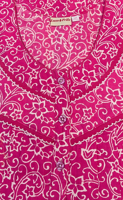 Pink Garden Pure Cotton 5XL Nighty . Pure Durable Cotton | Laces and Frills - Laces and Frills