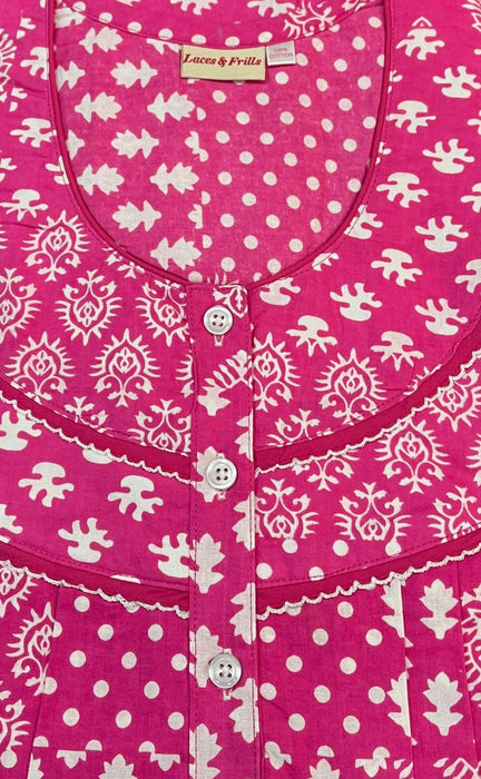 Pink Floral Motif Pure Cotton 5XL Nighty . Pure Durable Cotton | Laces and Frills - Laces and Frills