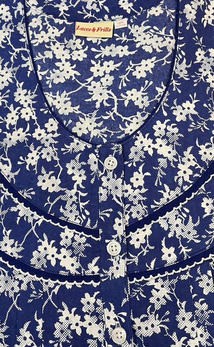 Blue Floral Pure Cotton 3XL Nighty . Pure Durable Cotton | Laces and Frills - Laces and Frills