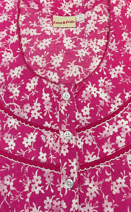 Pink Floral Pure Cotton 3XL Nighty . Pure Durable Cotton | Laces and Frills - Laces and Frills