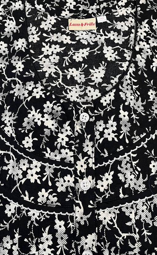 Black Flora Pure Cotton 5XL Nighty . Pure Durable Cotton | Laces and Frills - Laces and Frills