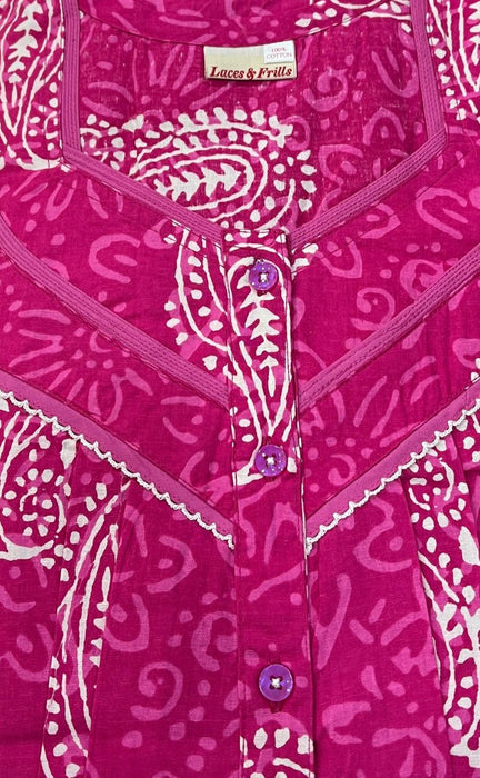 Pink Motif Pure Cotton 3XL Nighty . Pure Durable Cotton | Laces and Frills - Laces and Frills