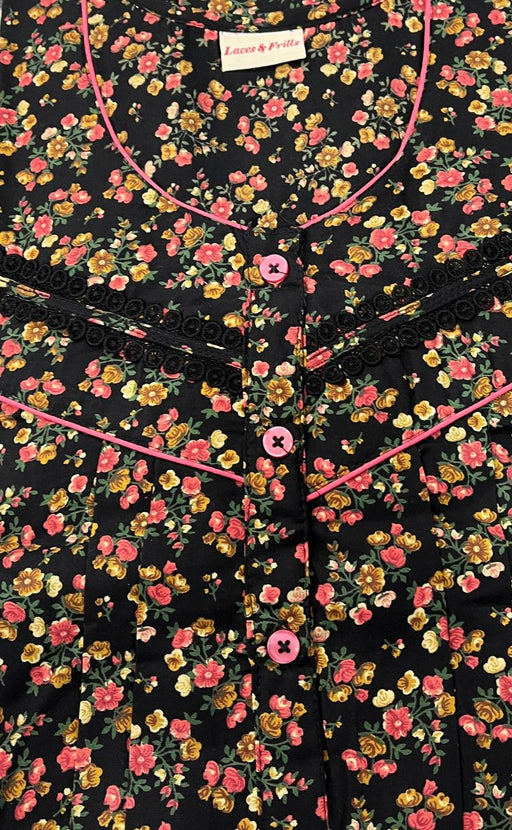 Black Tiny Floral Soft Cotton 5XL Nighty . Soft Breathable Fabric | Laces and Frills - Laces and Frills