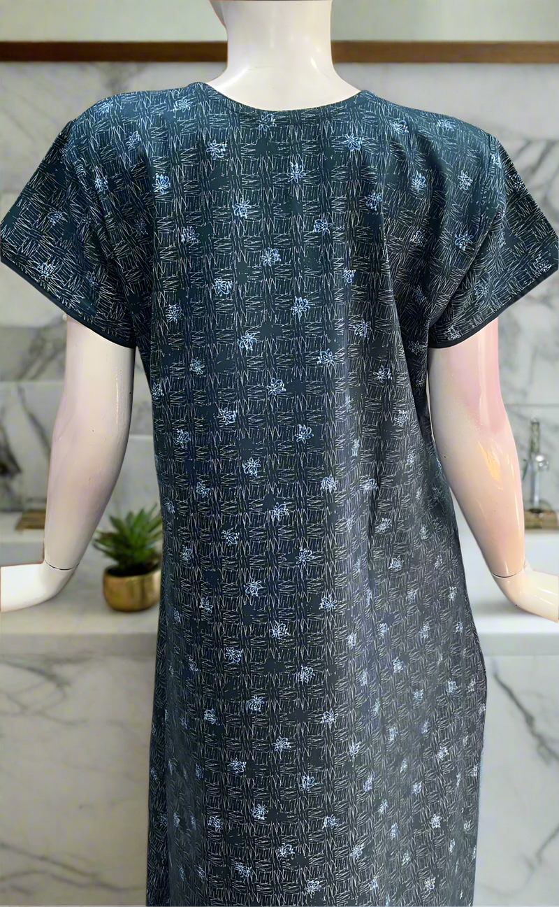 Teal Blue Abstract Spun Nighty. Flowy Spun Fabric | Laces and Frills