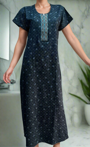 Teal Blue Abstract Spun Nighty. Flowy Spun Fabric | Laces and Frills - Laces and Frills