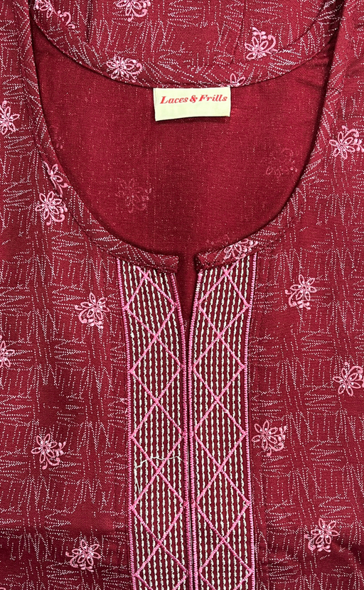 Maroon Abstract Spun Nighty. Flowy Spun Fabric | Laces and Frills