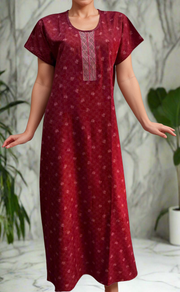 Maroon Abstract Spun Nighty. Flowy Spun Fabric | Laces and Frills - Laces and Frills