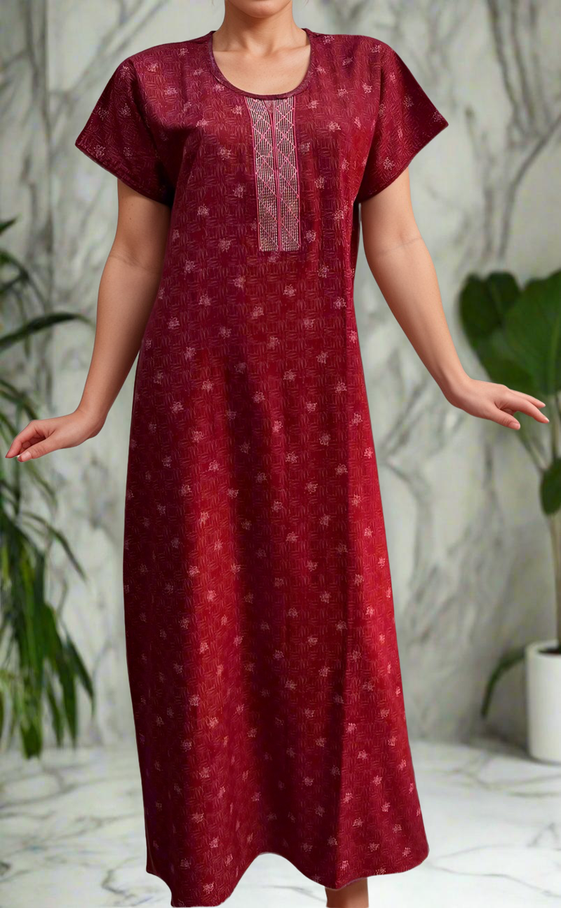 Maroon Abstract Spun Nighty. Flowy Spun Fabric | Laces and Frills - Laces and Frills