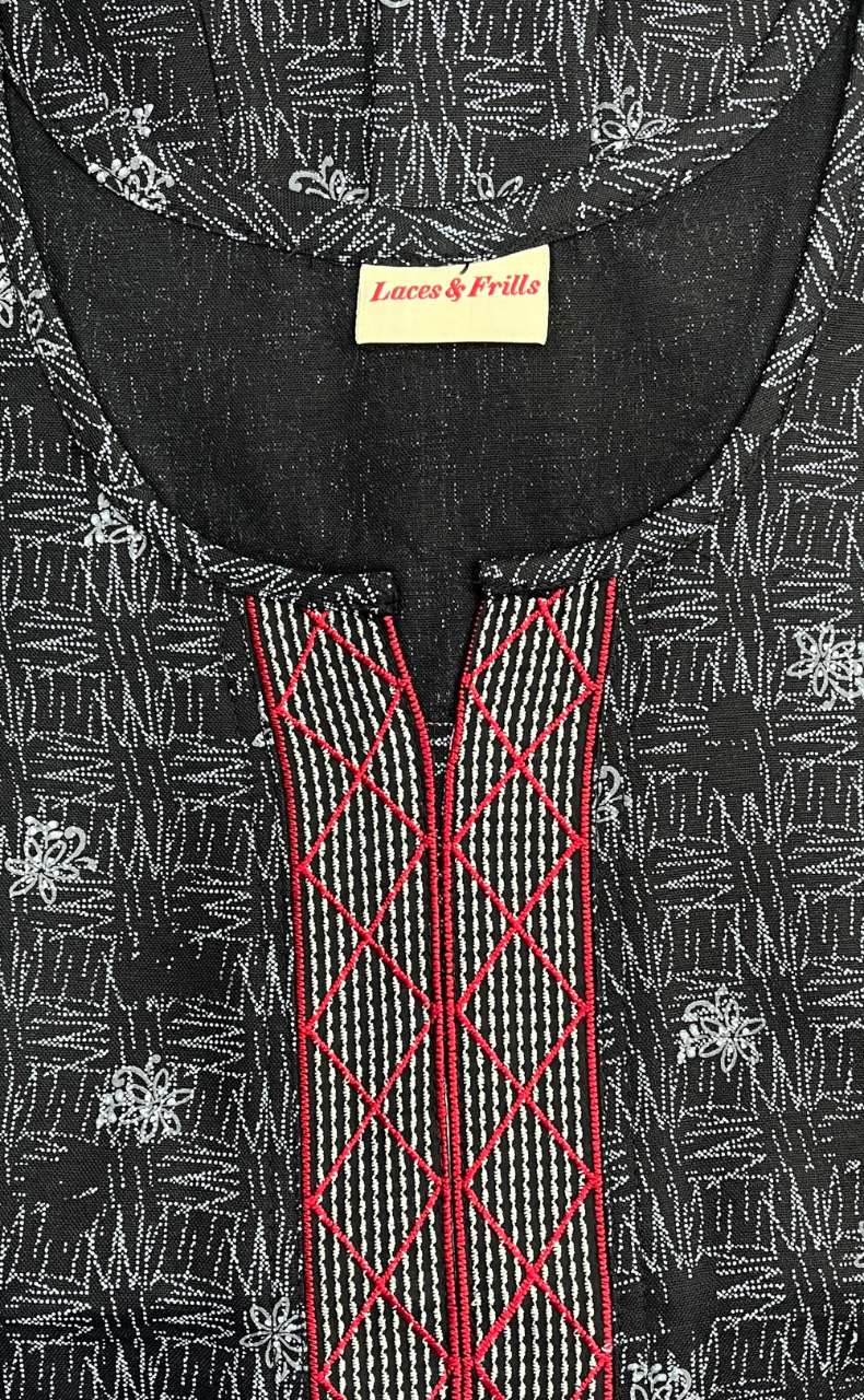 Black Abstract Spun Nighty. Flowy Spun Fabric | Laces and Frills