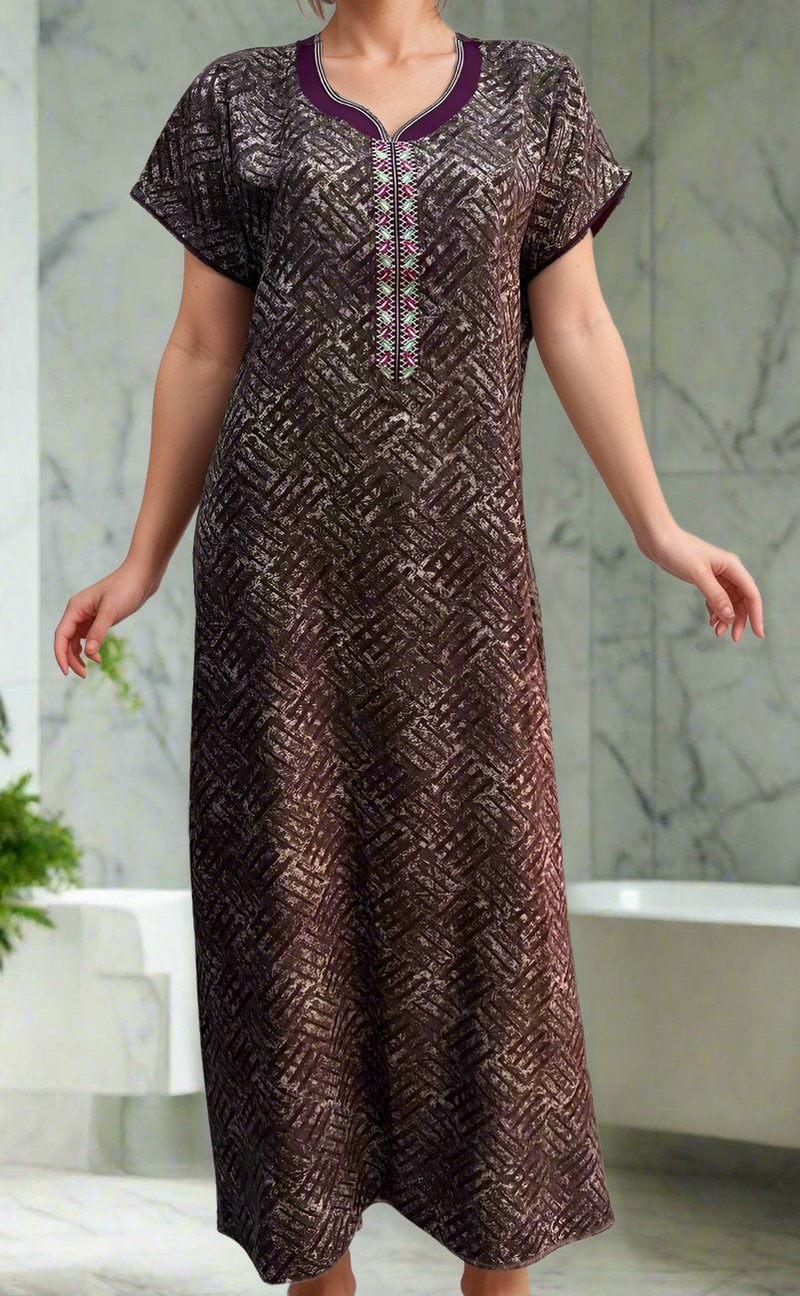 Violet Abstract Spun Nighty. Flowy Spun Fabric | Laces and Frills - Laces and Frills