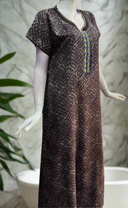 Brown Abstract Spun Nighty. Flowy Spun Fabric | Laces and Frills