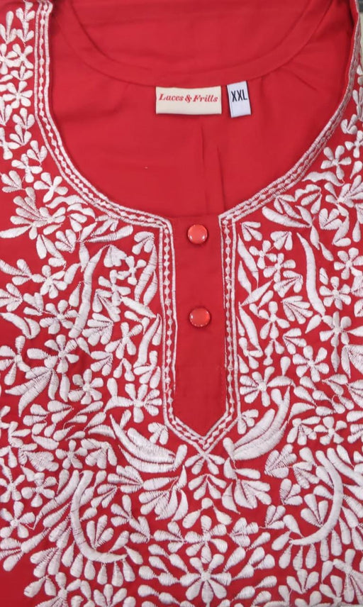 Red/White Embroidery Soft XXL Nighty - Laces and Frills
