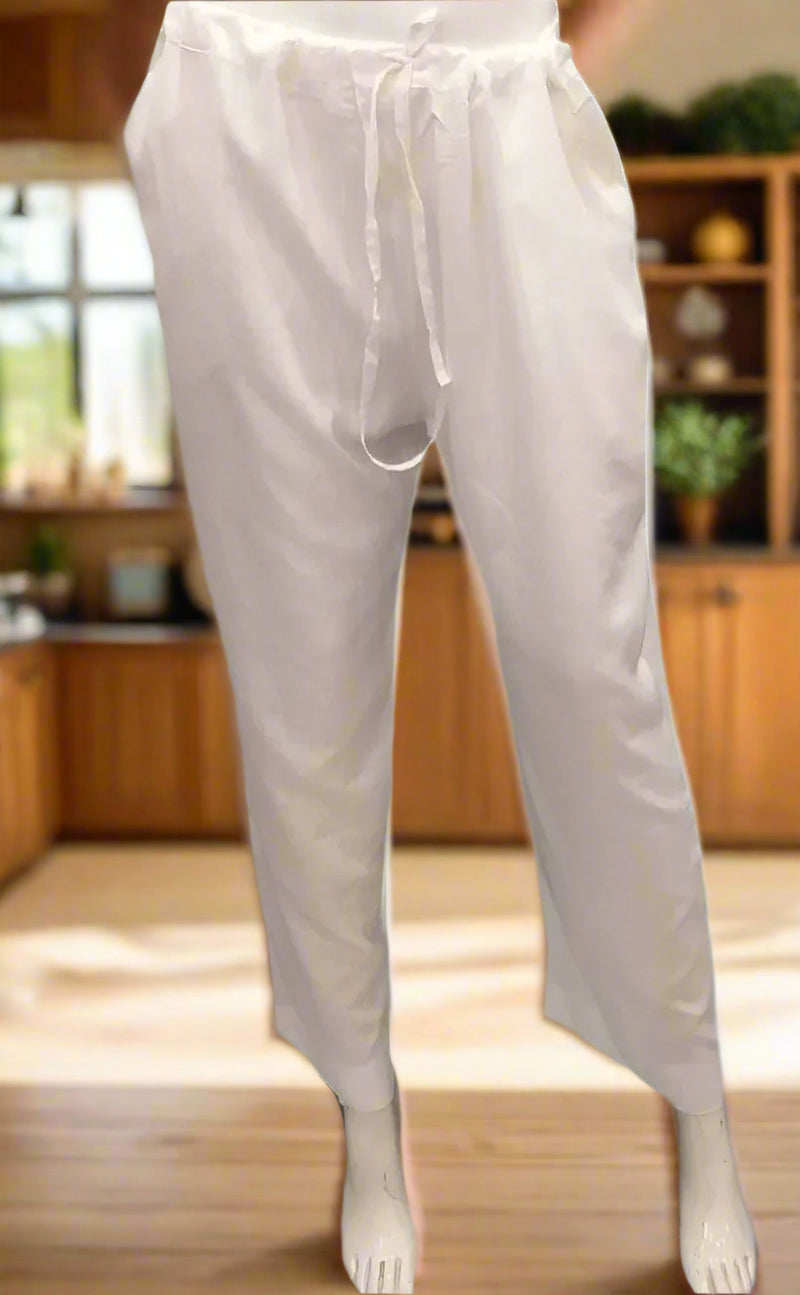 White Straight Pants . Pure Cotton Fabric | Laces and Frills