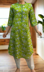 Green Garden Cotton Kurti. Pure Versatile Cotton. | Laces and Frills - Laces and Frills