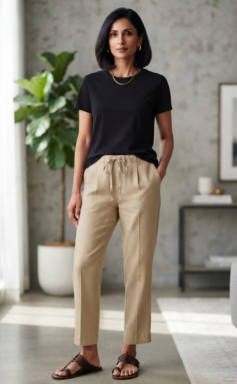 Beige Straight Pants . Pure Cotton Fabric | Laces and Frills