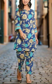 Blue Garden Jaipur Cotton Co-ord Set.Pure Versatile Cotton. | Laces and Frills - Laces and Frills
