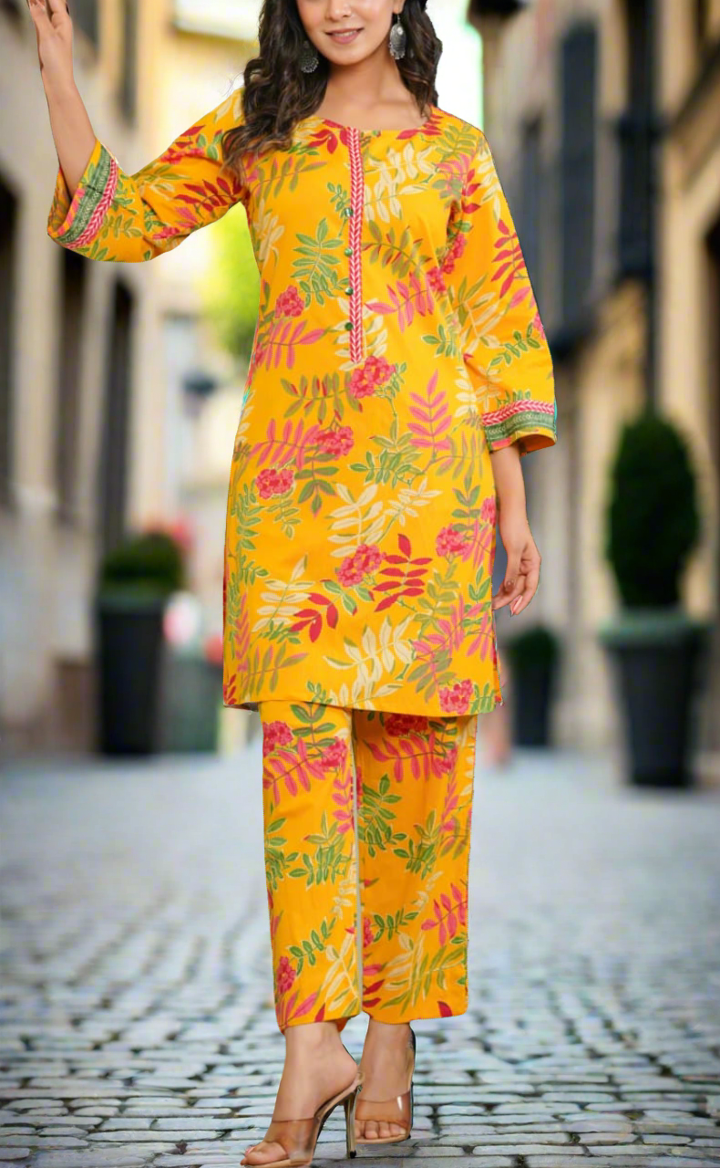 Yellow Garden Jaipur Cotton Co-ord Set.Pure Versatile Cotton. | Laces and Frills - Laces and Frills