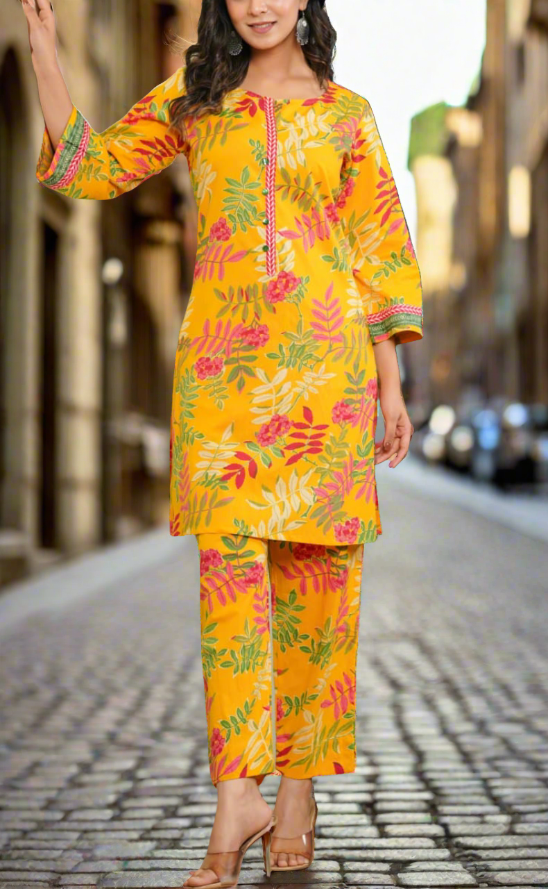 Yellow Garden Jaipur Cotton Co-ord Set.Pure Versatile Cotton. | Laces and Frills - Laces and Frills