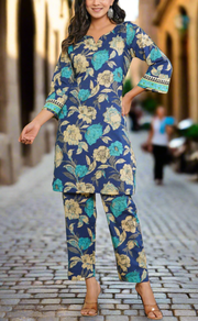 Blue Garden Jaipur Cotton Co-ord Set.Pure Versatile Cotton. | Laces and Frills - Laces and Frills