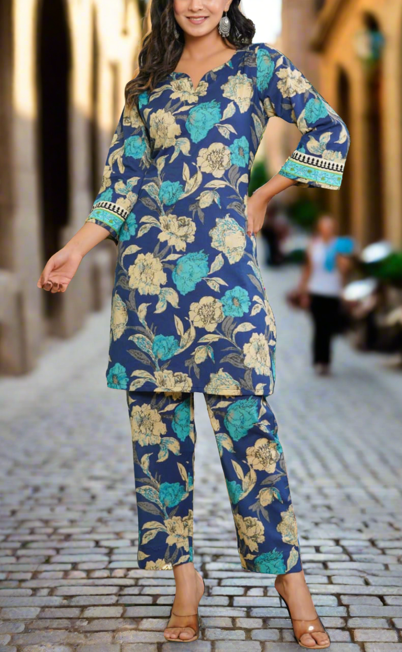Blue Garden Jaipur Cotton Co-ord Set.Pure Versatile Cotton. | Laces and Frills - Laces and Frills