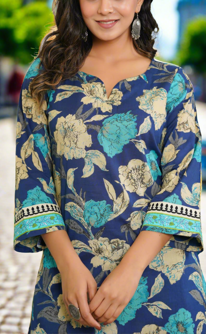 Blue Garden Jaipur Cotton Co-ord Set.Pure Versatile Cotton. | Laces and Frills - Laces and Frills