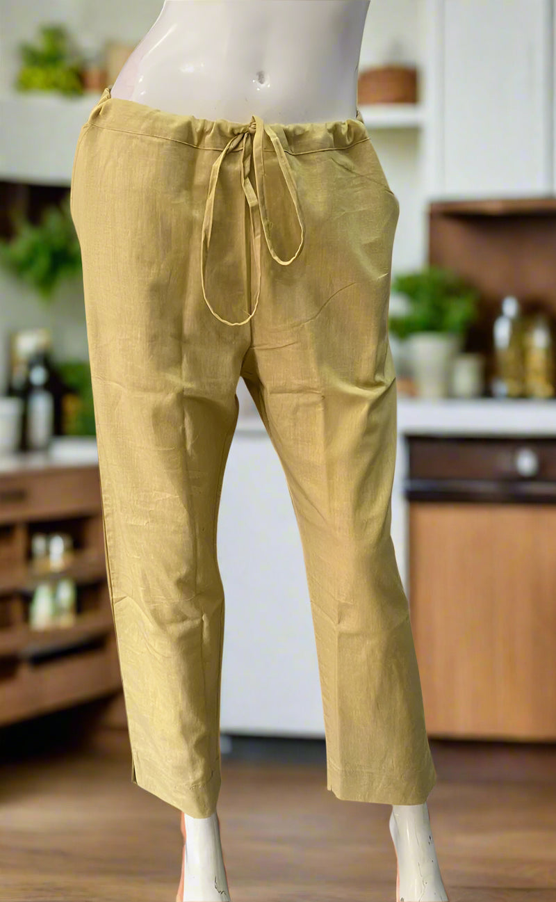 Beige Straight Pants . Pure Cotton Fabric | Laces and Frills - Laces and Frills