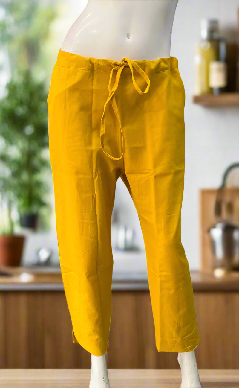 Lemon Yellow Straight Pants . Pure Cotton Fabric | Laces and Frills - Laces and Frills