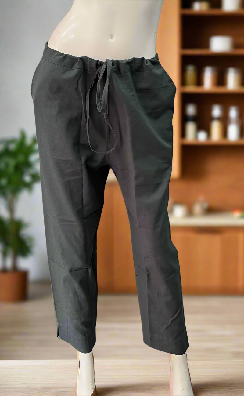 Ash Grey Straight Pants . Pure Cotton Fabric | Laces and Frills - Laces and Frills