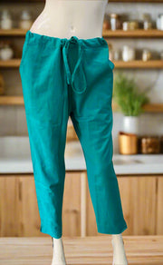 Turquoise Blue Straight Pants . Pure Cotton Fabric | Laces and Frills - Laces and Frills