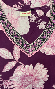Violet Floral Jaipuri Cotton Kurti. Pure Versatile Cotton. | Laces and Frills - Laces and Frills
