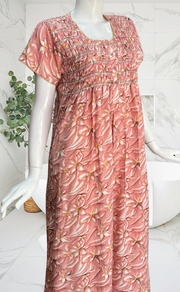 Ballerina Pink Floral Smocking Soft Cotton Nighty. Soft Breathable Fabric | Laces and Frills